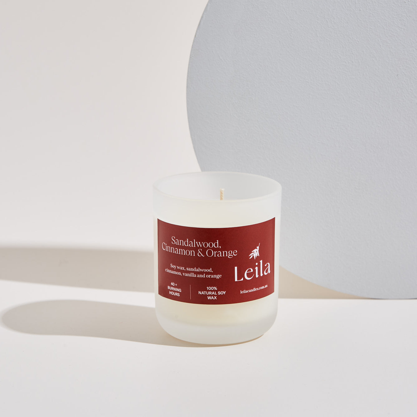 SANDALWOOD, CINNAMON & ORANGE FROSTED GLASS CANDLE