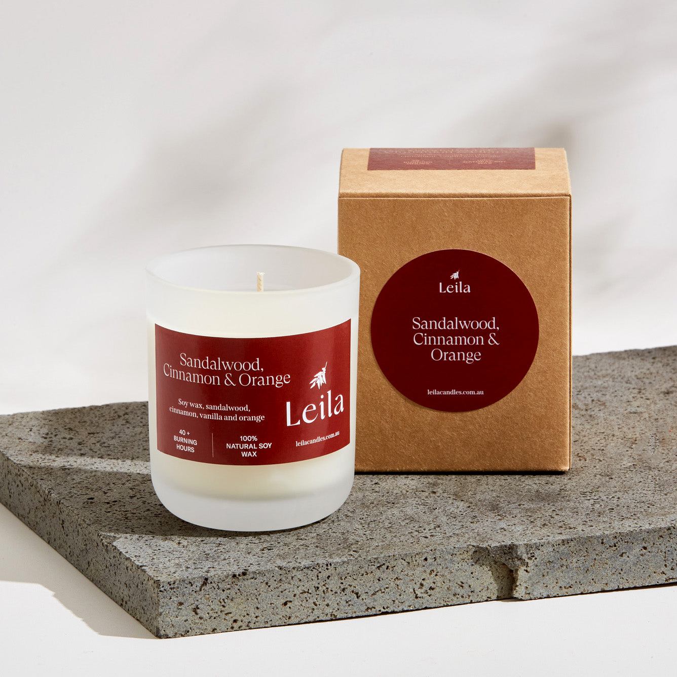 SANDALWOOD, CINNAMON & ORANGE FROSTED GLASS CANDLE