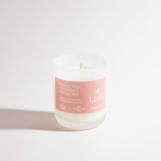 VICTORIAN ROSE, CORIANDER & ORANGE ZEST FROSTED  CANDLE