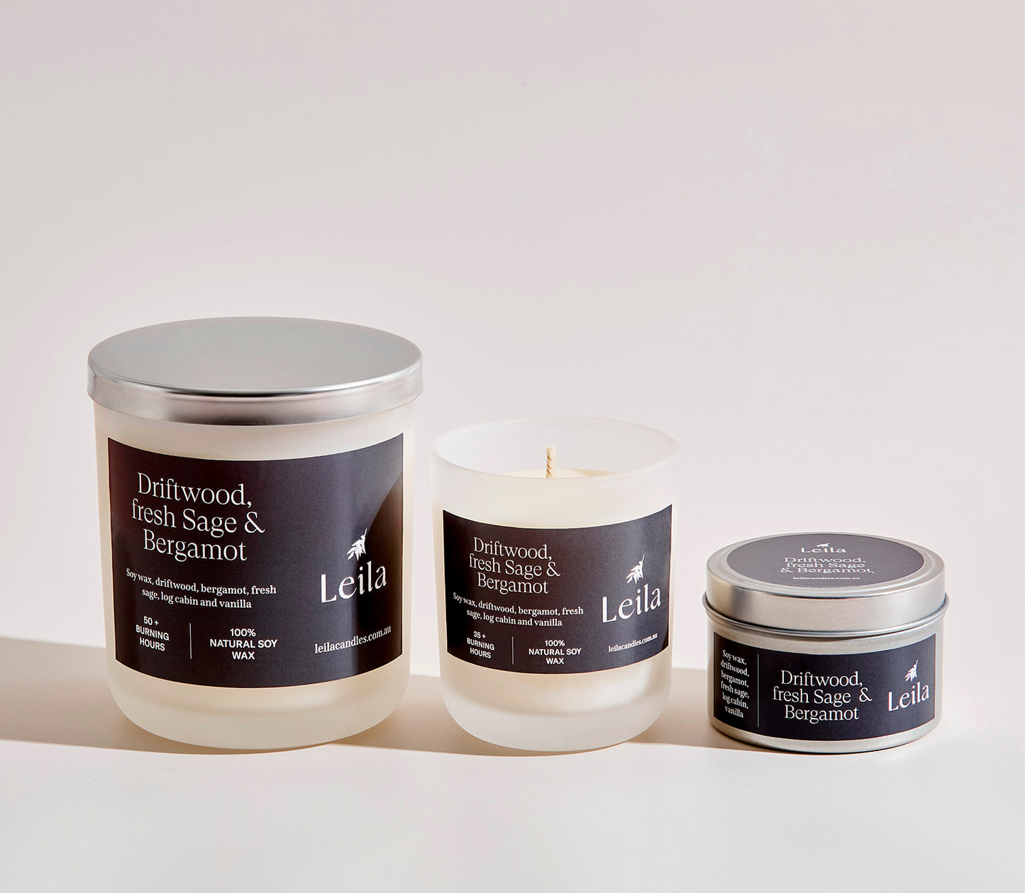 DRIFTWOOD, FRESH SAGE & BERGAMOT MEDIUM FROSTED CANDLE