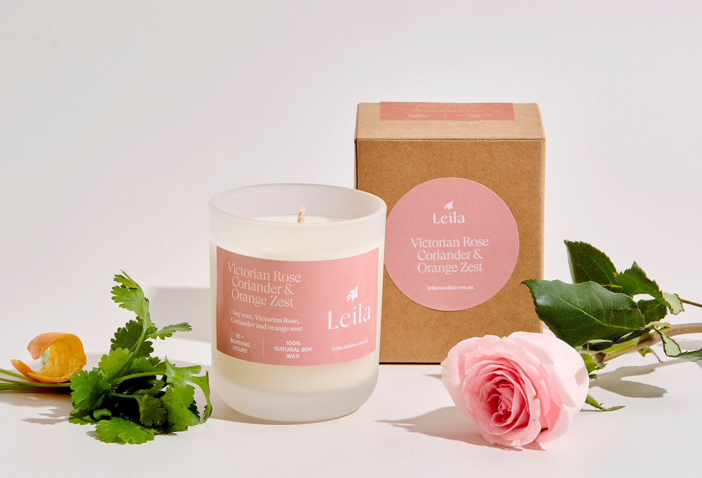 VICTORIAN ROSE, CORIANDER & ORANGE ZEST FROSTED  CANDLE